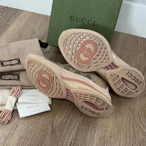 AUTHENTIC GUCCI RUN GG CRYSTAL MESH SNEAKERS - Picture 9 of 13